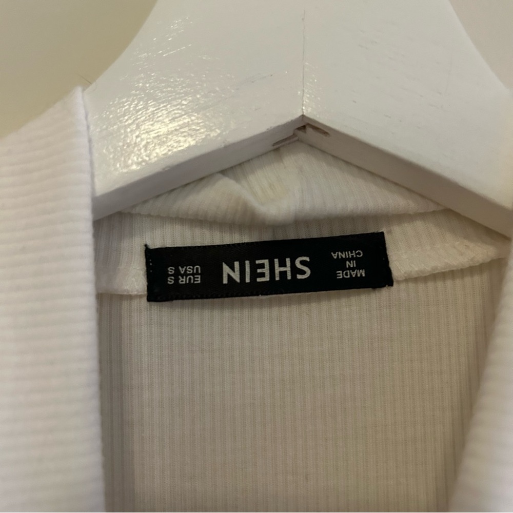 Shein Tops Soft Cream and White Fitted Neutral Stretchy Minimalist Basic Shirts - Picture 10 of 15